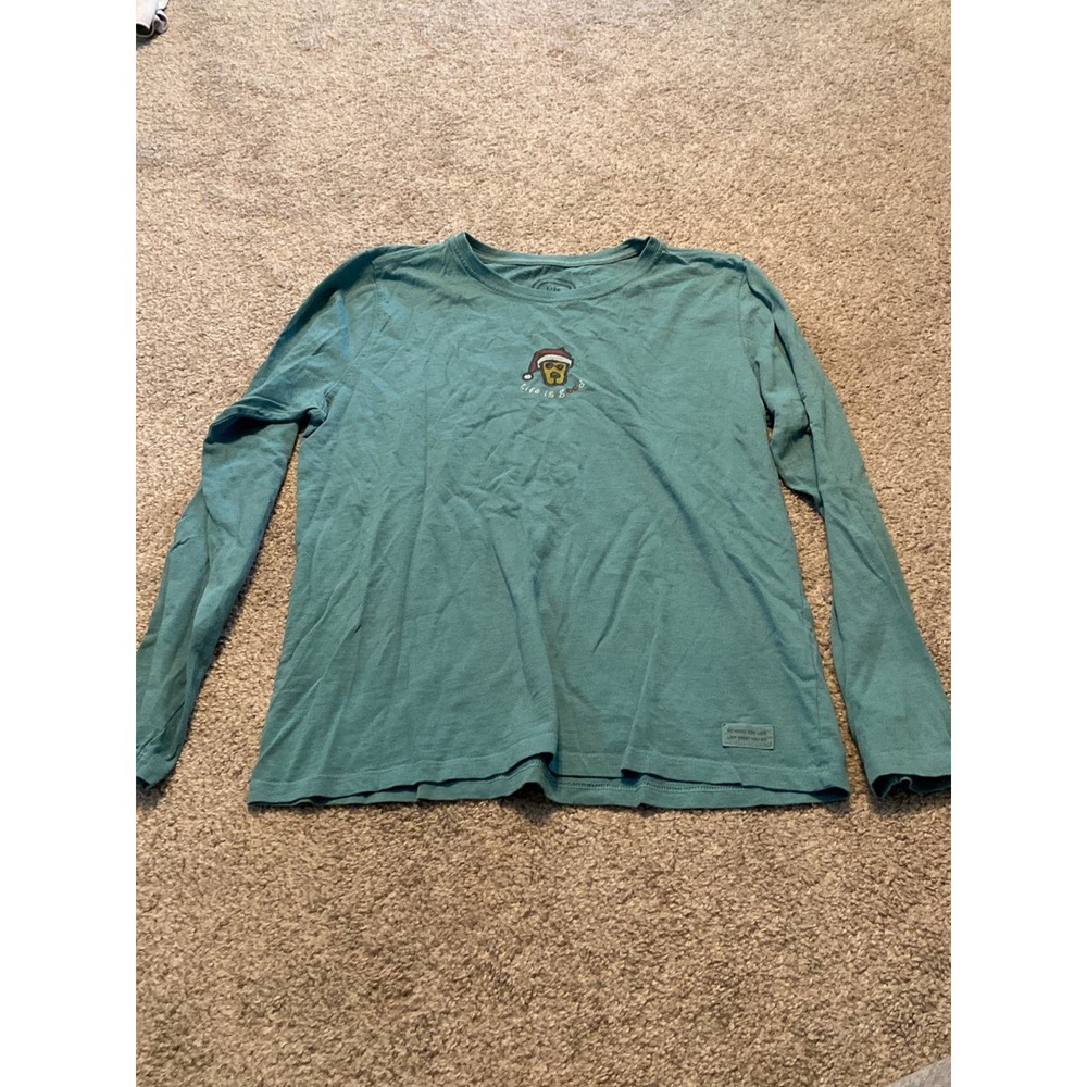Life is‎ good blue long sleeve Christmas puppy medium